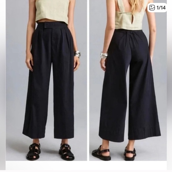 Anthropologie Pants - Anthropologie Pleated Poplin Wide Leg Trouser Pants Sz 4 100% Cotton Black